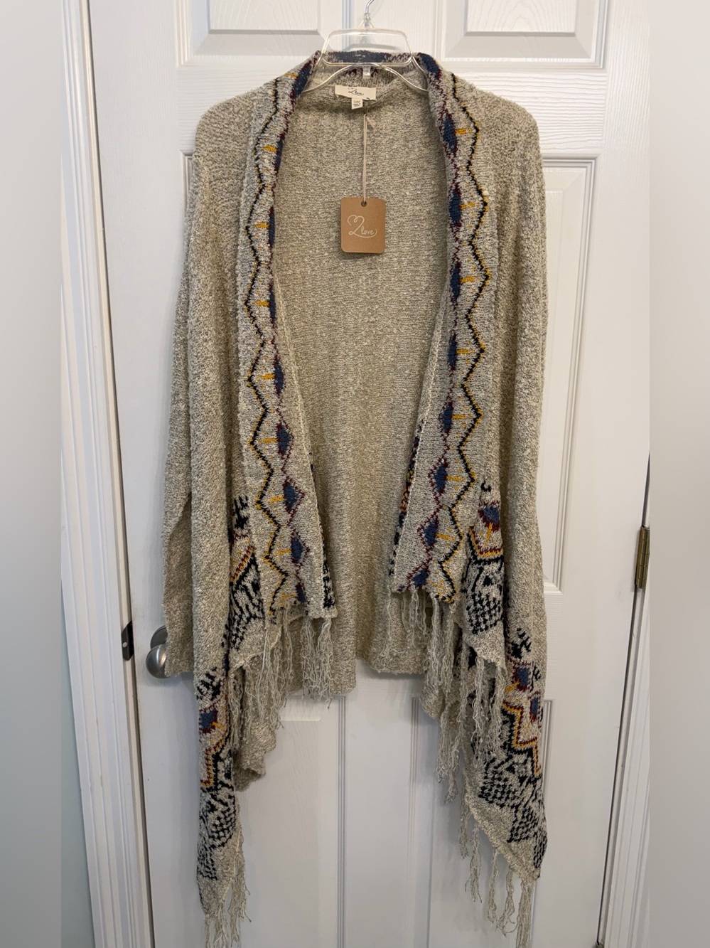 Llove Tribal Border Cardigan Small Medium Boho Hippie Open Front Long Sleeve